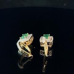 14k Yellow Gold, Synthetic Emerald & 144 Diamond Earrings 1.44 Carat T.W.